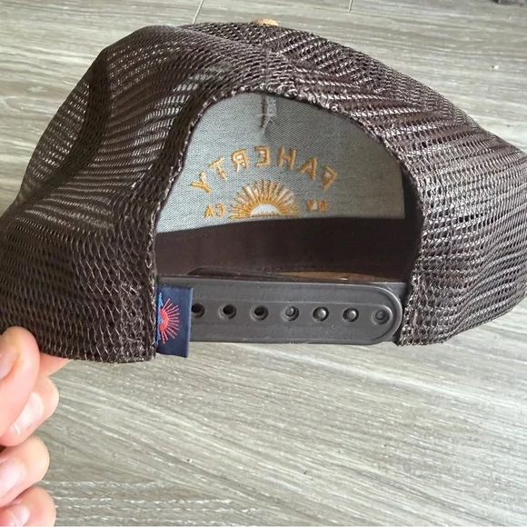 Faherty Brown Trucker Cap Hat Manufacturing Graphic Loho embroidered nwot - Picture 2 of 5